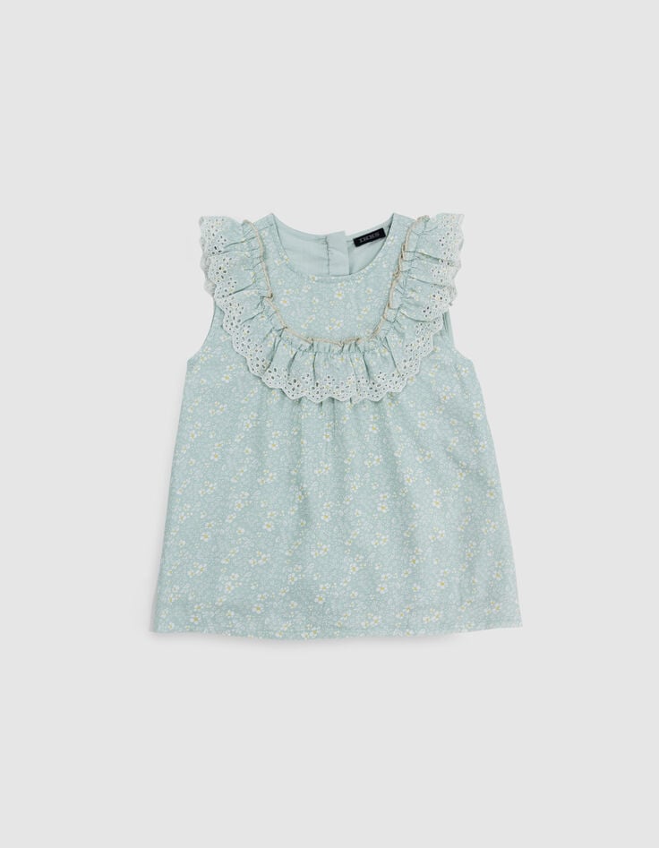 Blouse vert d'eau imprimé floral fille-2