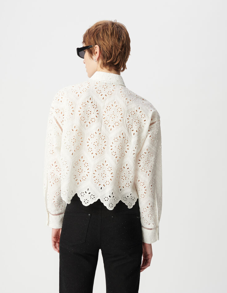 Wit opengewerkt biologisch katoenen shirt Dames-3