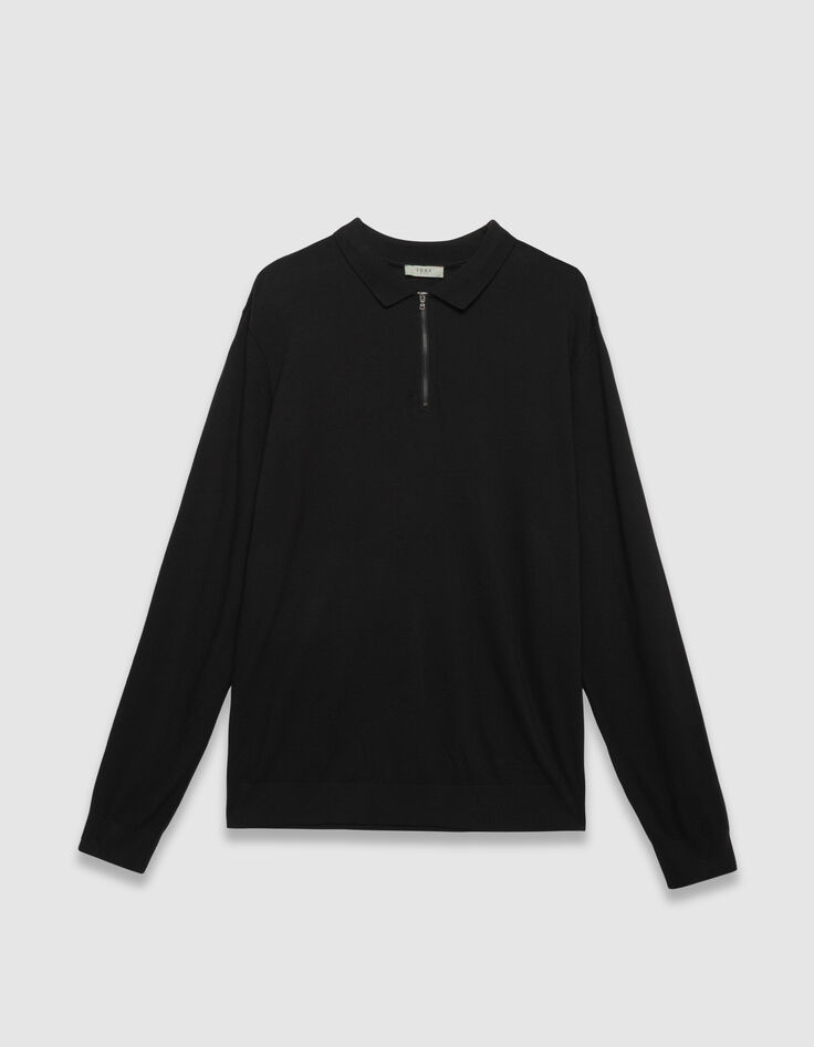 Zwarte polo lange mouwen piquétricot Heren-5 Zwarte polo lange mouwen piquétricot Heren-5