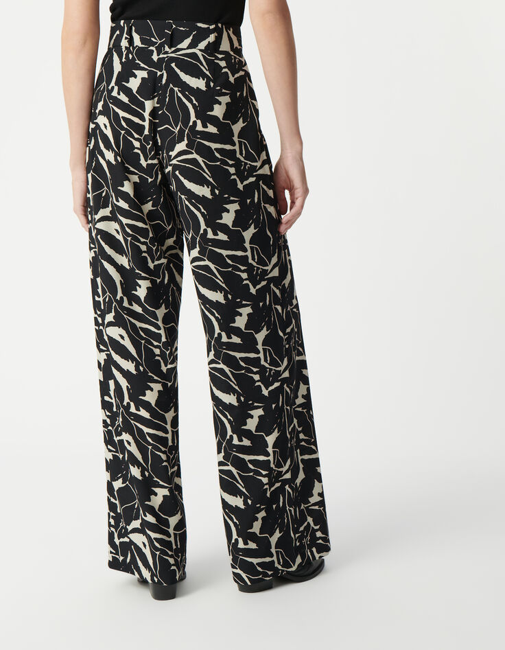 Pantalon fluide noir imprimé fleurs zébré Femme-3