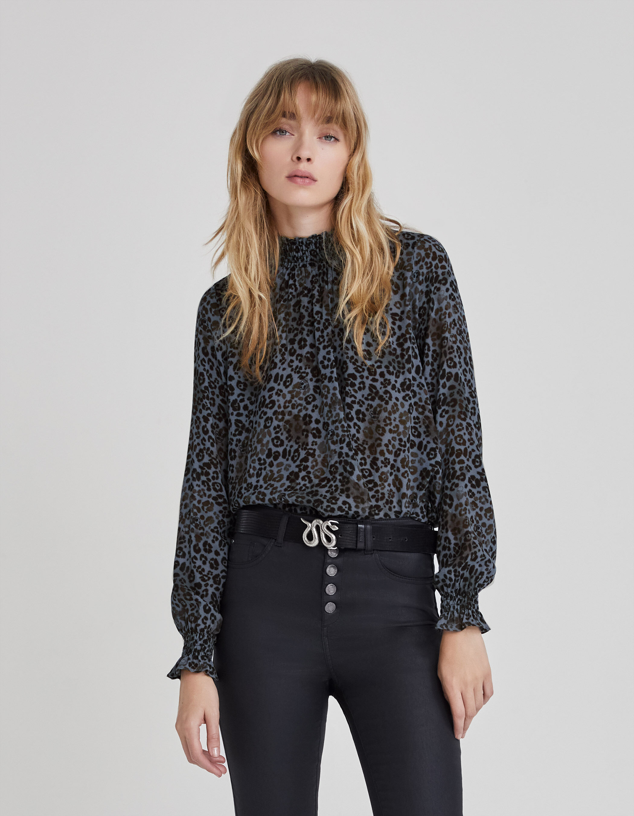 Blouse bleue LENZING ECOVERO imprime panthere Femme IKKS