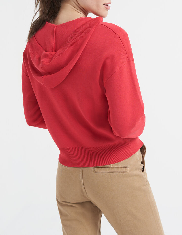Pull coquelicot tricot à capuche et col zippé I.Code-3