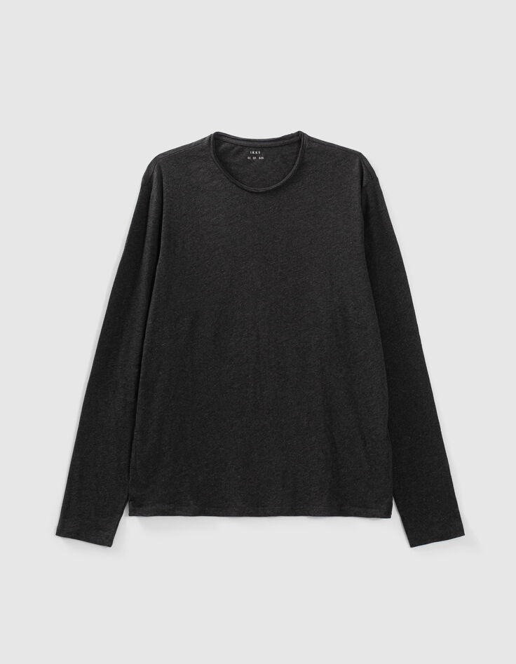 Antraciet T-shirt De Essential ronde hals lange mouwen Heren-5