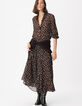 Chemise marron fluide voile imprim&eacute; pois Femme-6