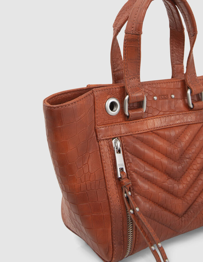 Women’s orange croc-embossed leather 1440 Small tote bag-5