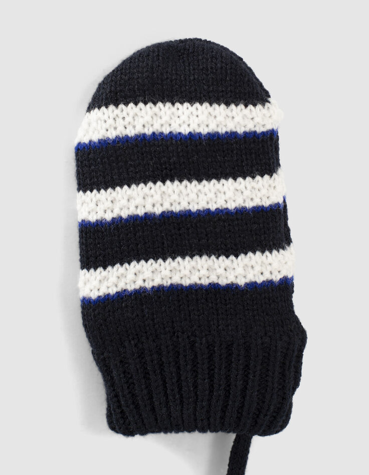Moufles navy foncé tricot à rayures bébé garçon-2