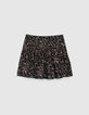 Falda corta fluida negra estampado carboncillo mujer-7