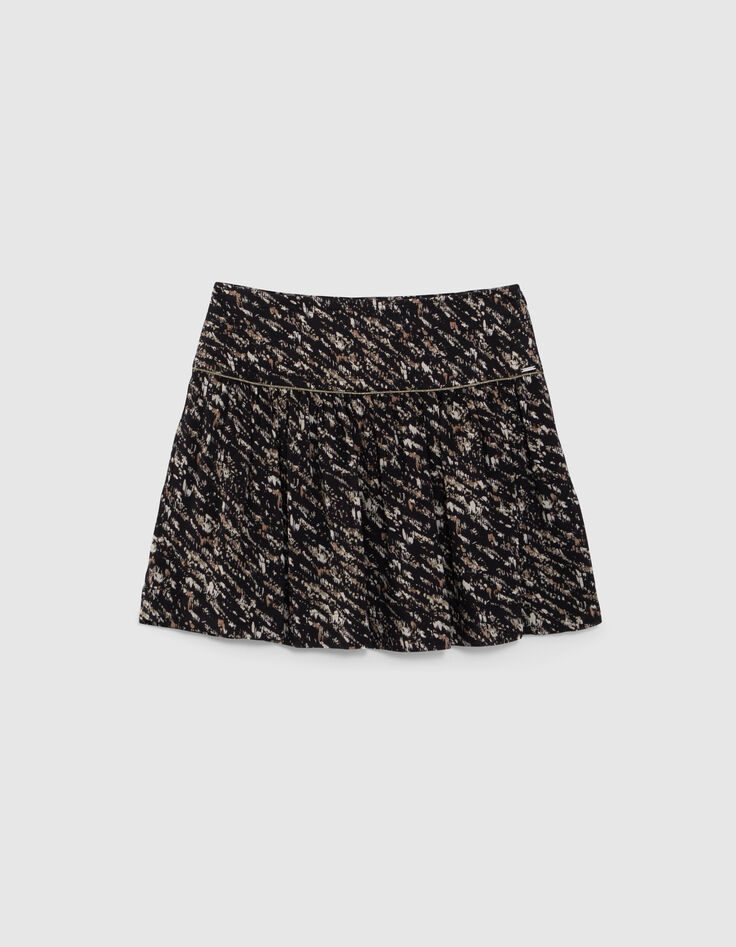 Falda corta fluida negra estampado carboncillo mujer-7