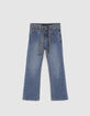 Jean FLARE bleu Waterless avec ceinture-foulard fille-1