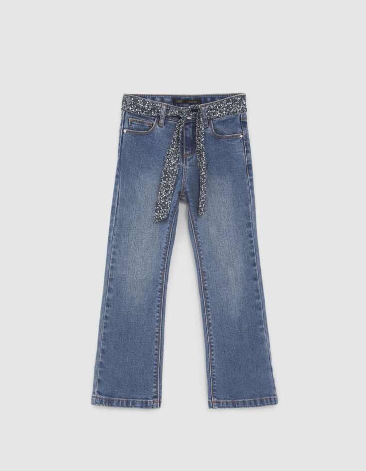 Jean FLARE bleu Waterless avec ceinture-foulard fille-1