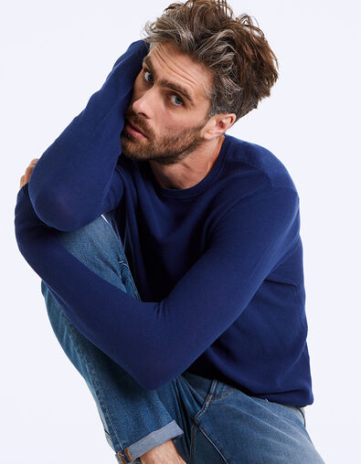 Pull indigo en maille à relief piqué Homme - IKKS