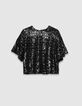 Top noir brodé sequins manches papillon Femme-5
