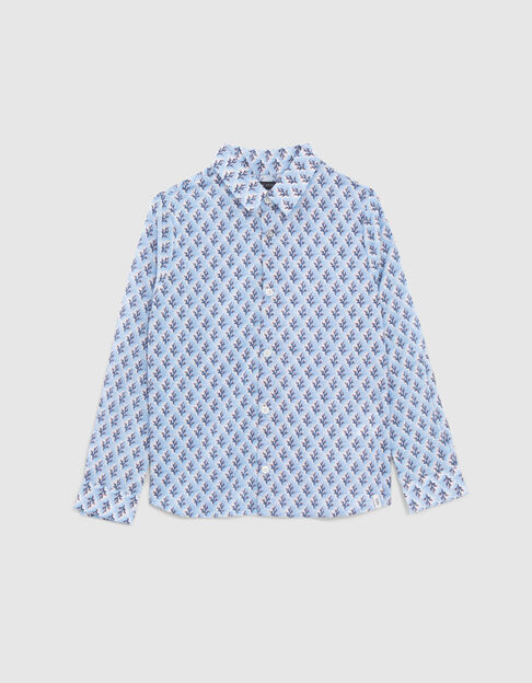 Blauw overhemd Liberty® stof koraalmotief jongens - IKKS
