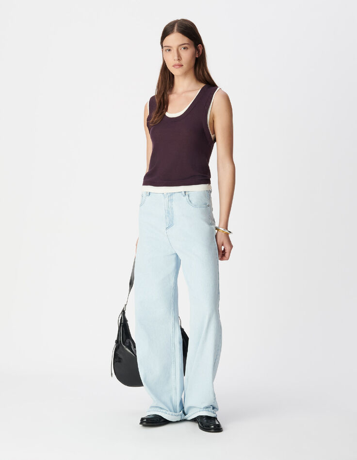 Burgunderfarbener &auml;rmelloser Pullover f&uuml;r Damen mit Trompe-l'oeil-Strick-1