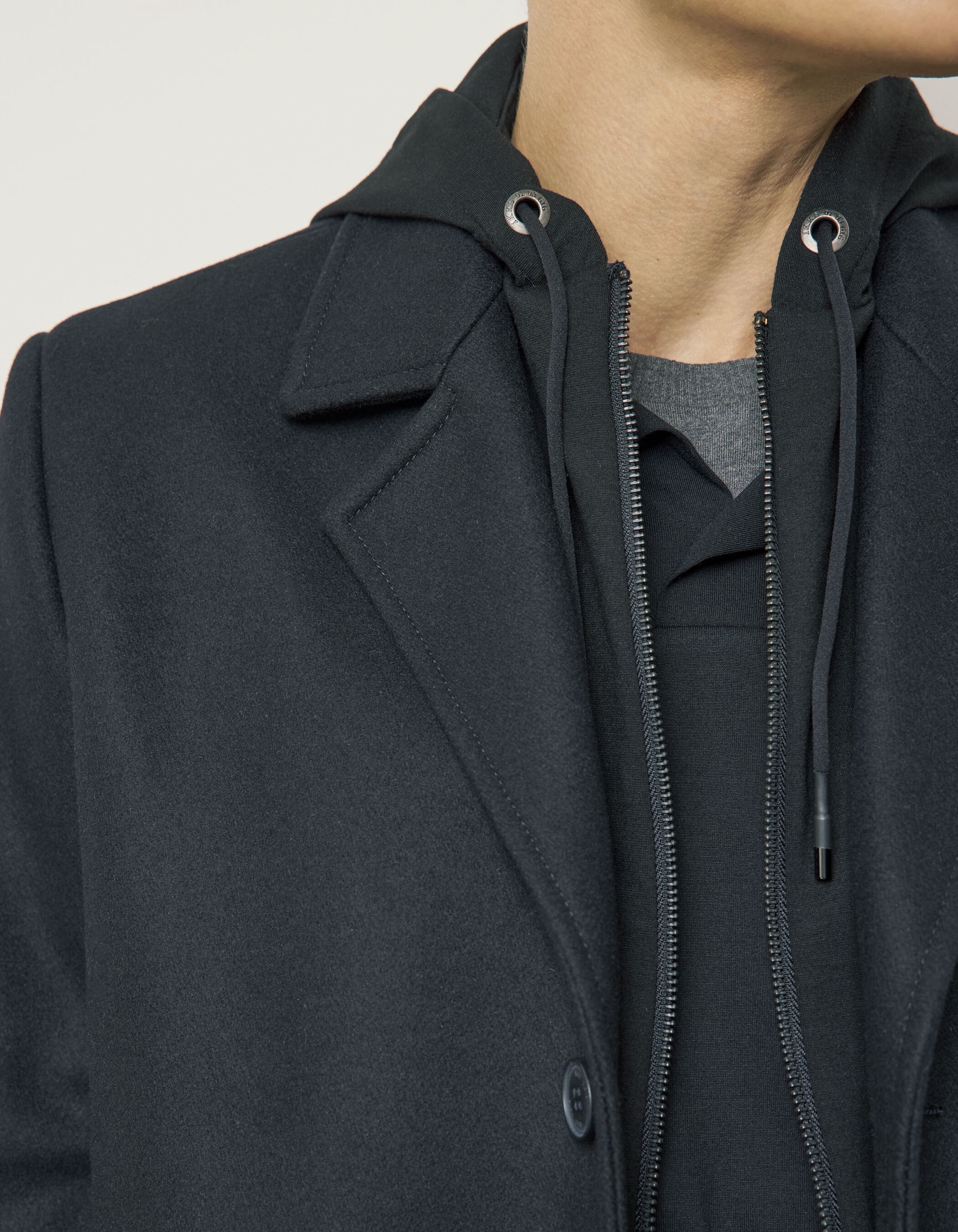 Manteau noir parmenture molleton capuche Homme