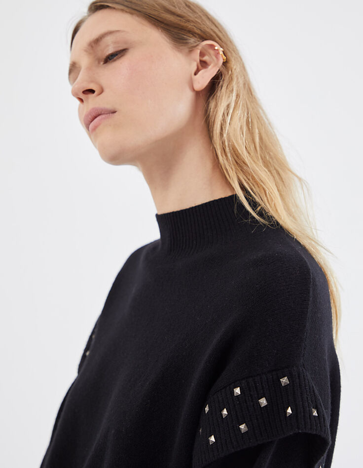 Women’s black studded pure wool knit sweater-4 Women’s black studded pure wool knit sweater-4
