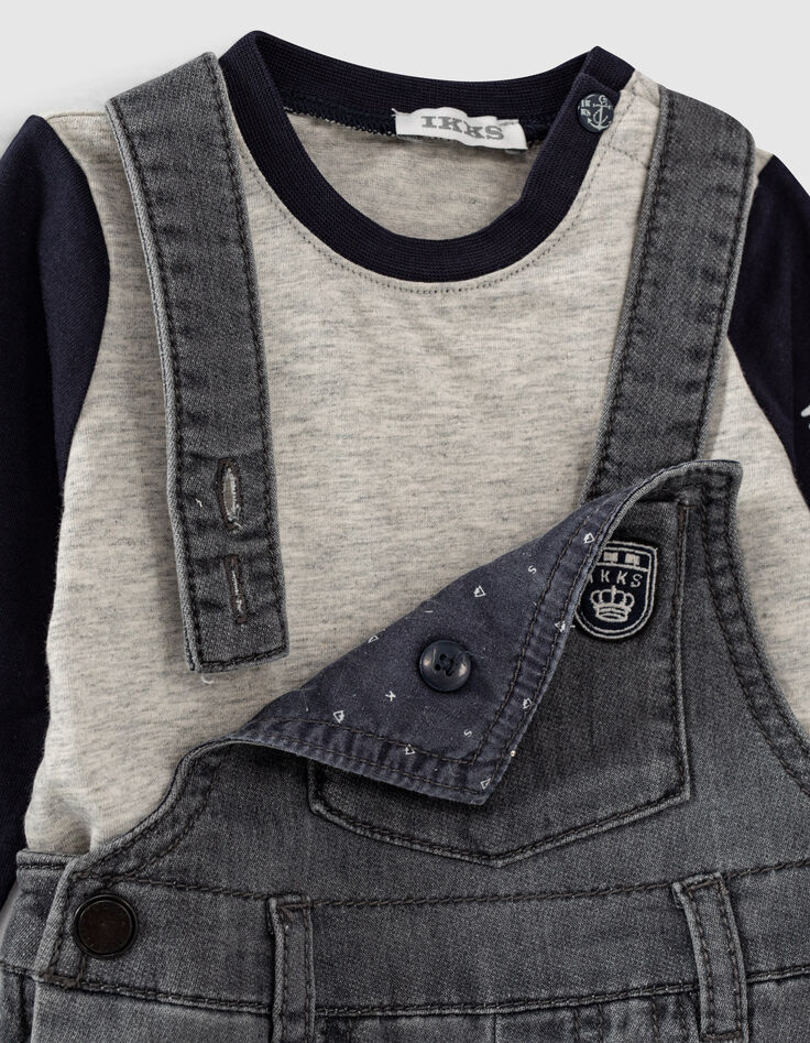 Baby boys' grey dungarees and two-tone T-shirt outfit-6