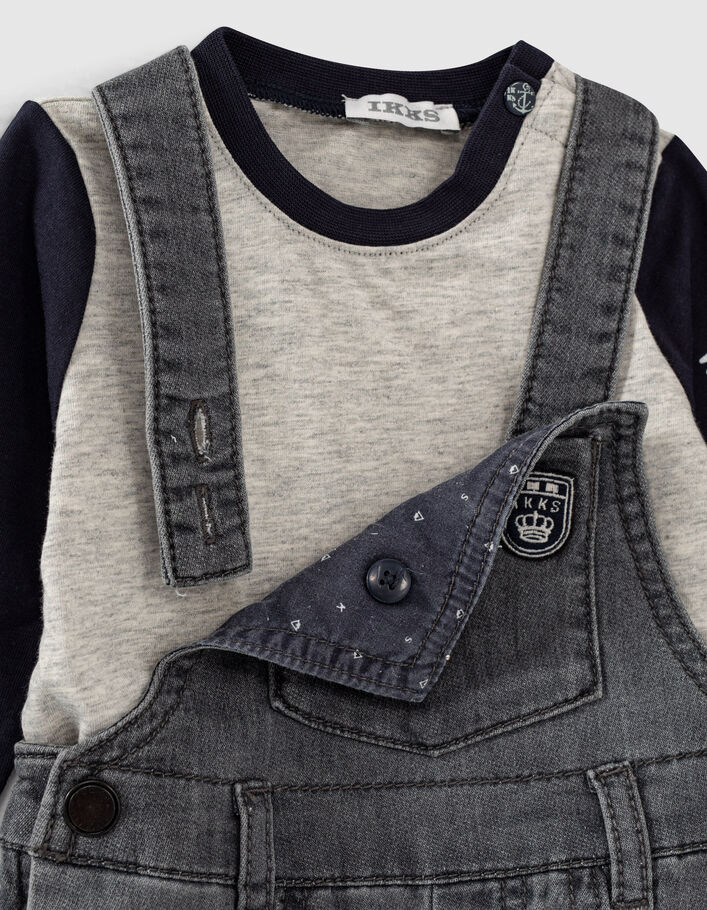 Set grijze tuinbroek en tweekleurig T-shirt babyjongens  - IKKS