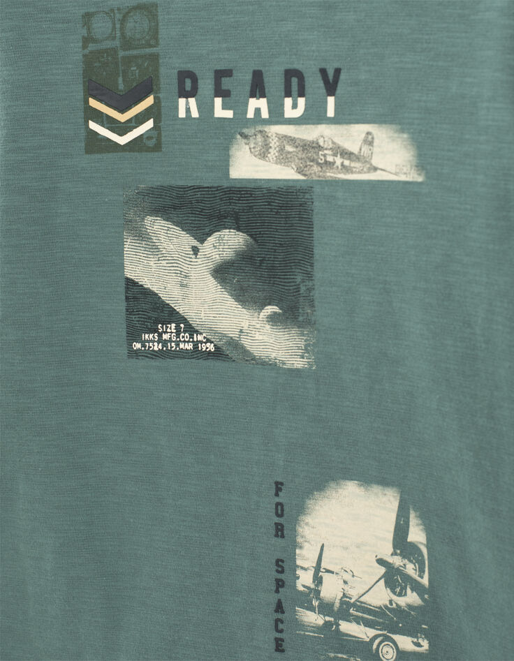 Boys’ stone green plane image organic cotton T-shirt -4