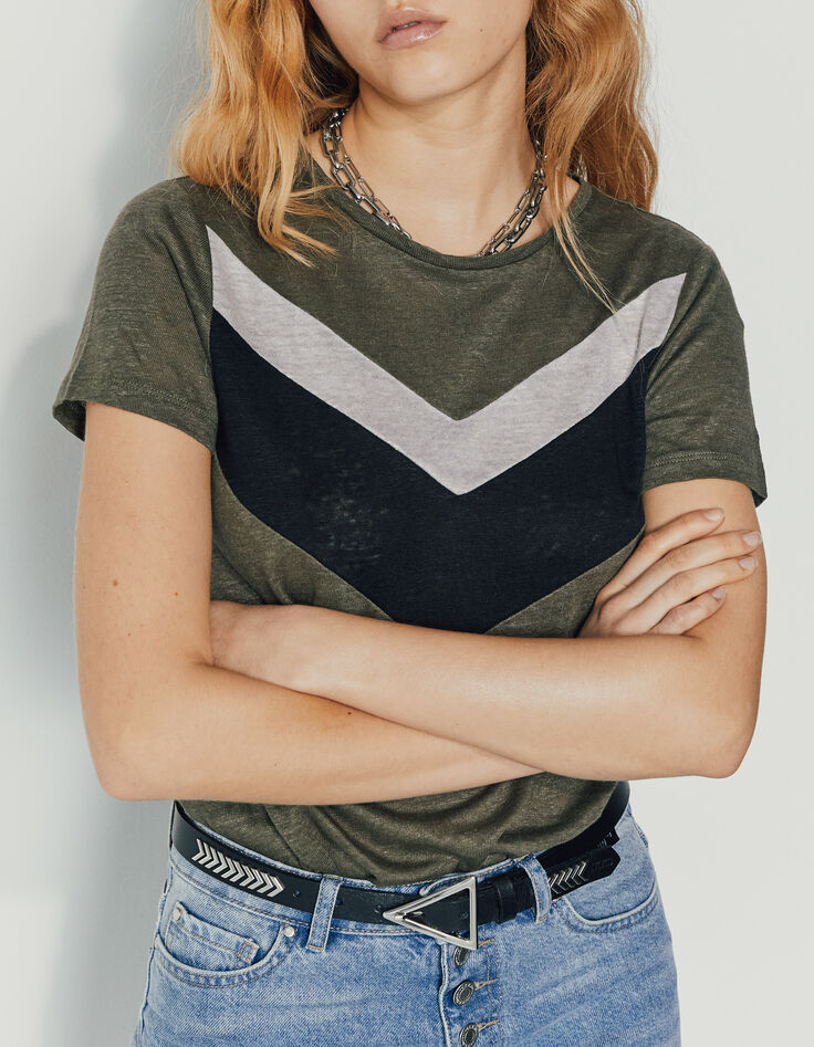 Tee-shirt en lin grand chevron bicolore femme-1