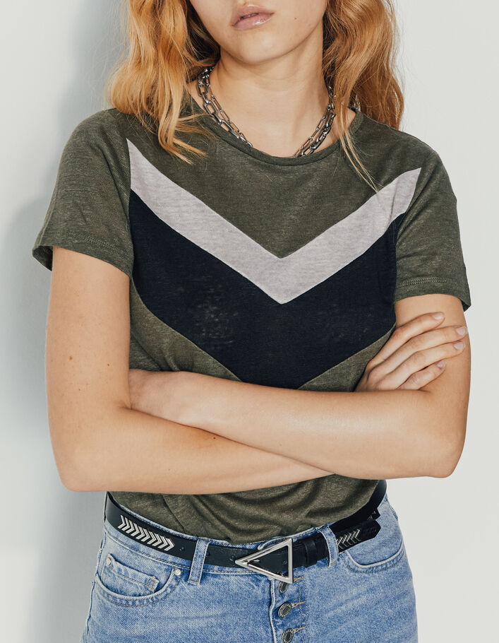 Damen-T-Shirt mit großer, zweifarbiger Fischgräte - IKKS