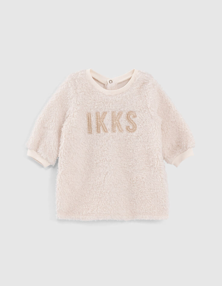Baby girls’ ecru Sherpa sweater dress with lettering-1