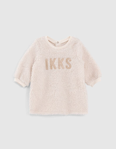 Baby girls’ ecru Sherpa sweater dress with lettering - IKKS