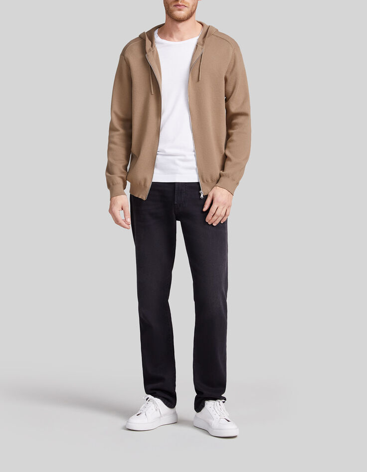Beige Herrenstrickjacke mit Rei&szlig;verschluss und Kapuze-2