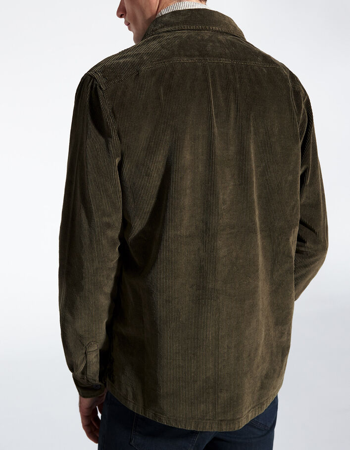 Khaki REGULAR-Herrenoberhemd aus geripptem Velours - IKKS