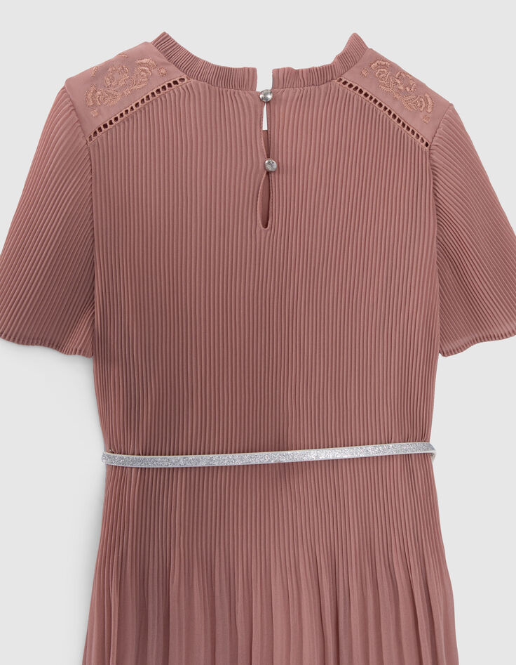 Girls’ pink pleated dress with embroidered shoulders-2