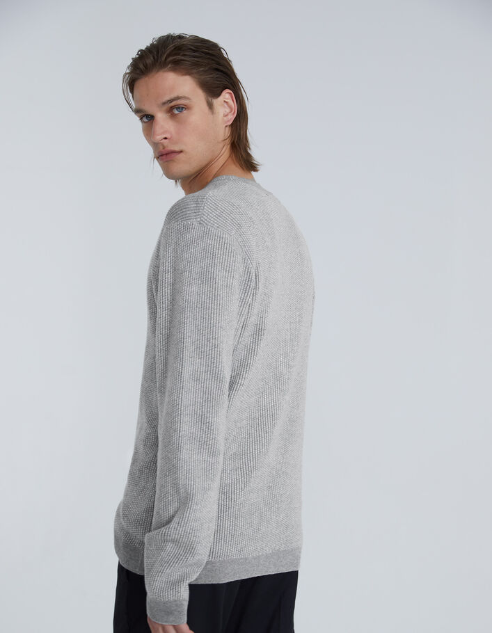 Pull gris tricot relief gaufré Homme-4
