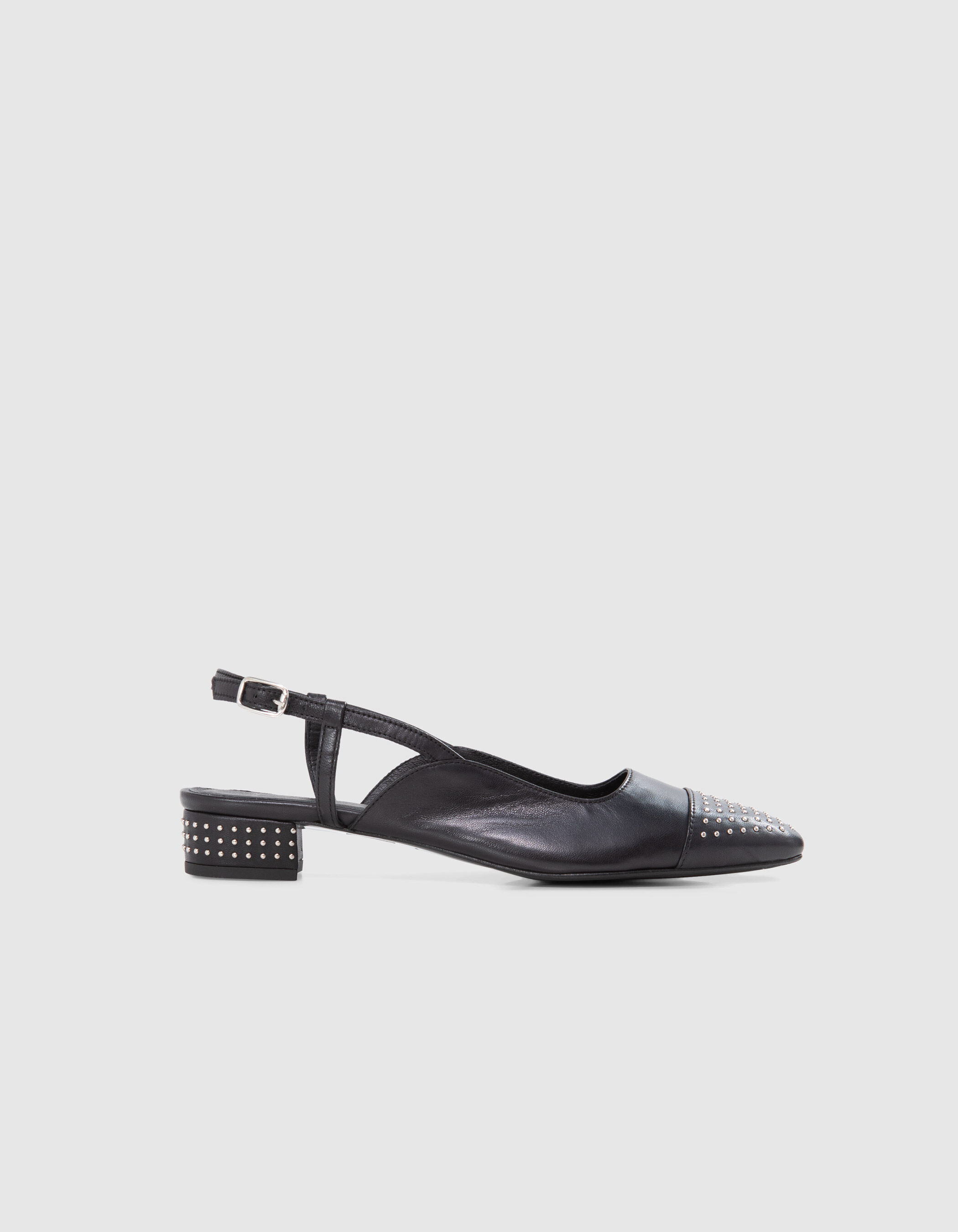 Slingback plates noires cuir decor clous Femme IKKS
