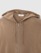 Beige Herrenstrickjacke mit Rei&szlig;verschluss und Kapuze-7