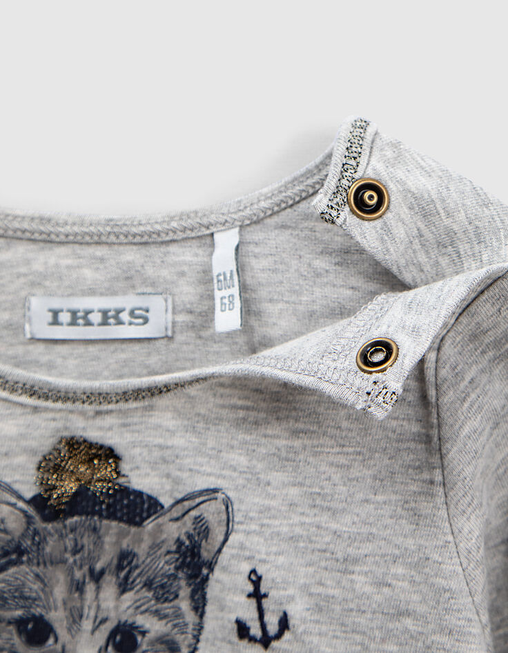 Camiseta gris jaspeado visual gato bebé niña-5 Camiseta gris jaspeado visual gato bebé niña-5