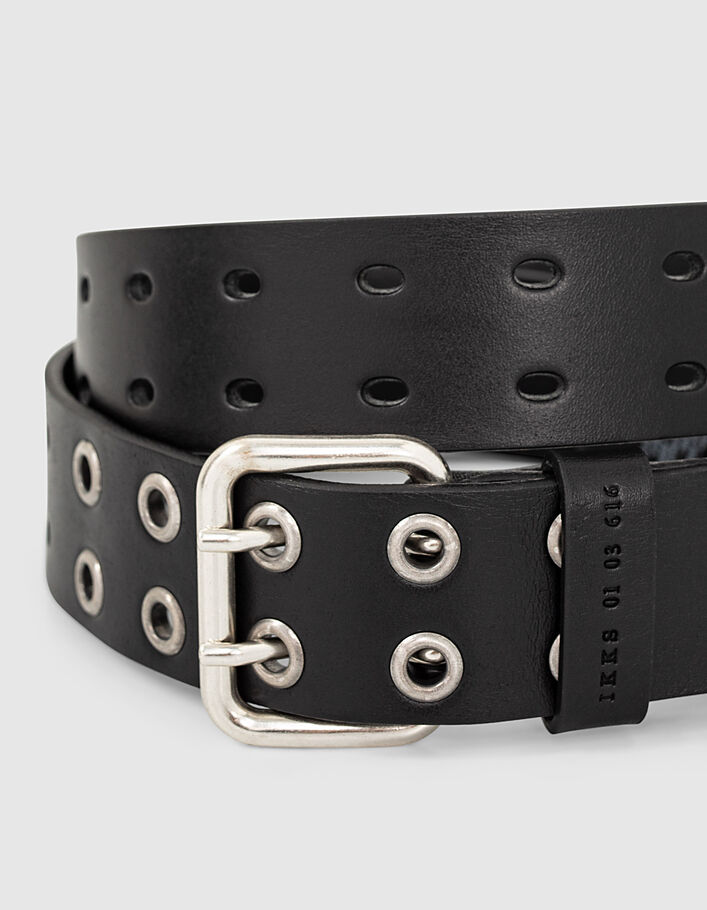 Men's black perforated leather belt - IKKS