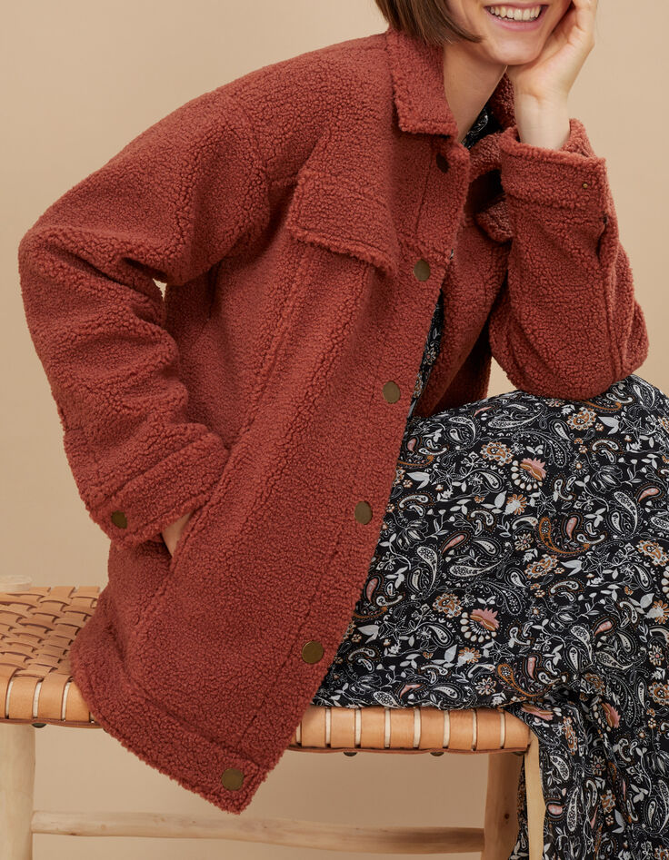 Manteau bois de rose en bouclette I.Code-1 Manteau bois de rose en bouclette I.Code-1