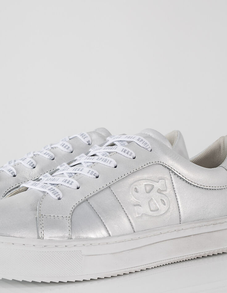Baskets en cuir argent lacets IKKS femme-4