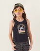 Zwarte singlet twee materialen opdruk palm meisjes-6