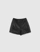 Short noir taille haute en cuir motif damier Femme-5