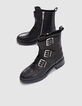 Women's black leather 3 buckle rangers boots-6
