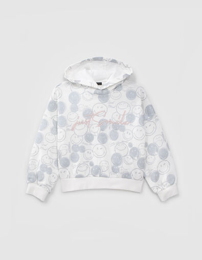 Girls’ white hoodie with silver all-over SMILEYWORLD print - IKKS