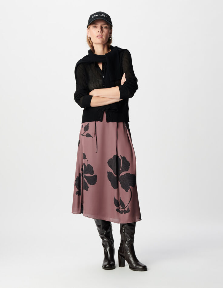 Mujer maxi falda midi floral burdeos-1