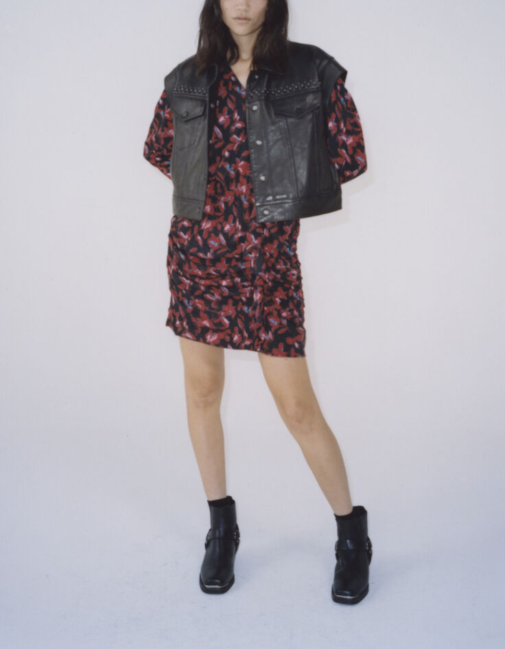 Robe courte rouge imprimé floral rock Femme-4