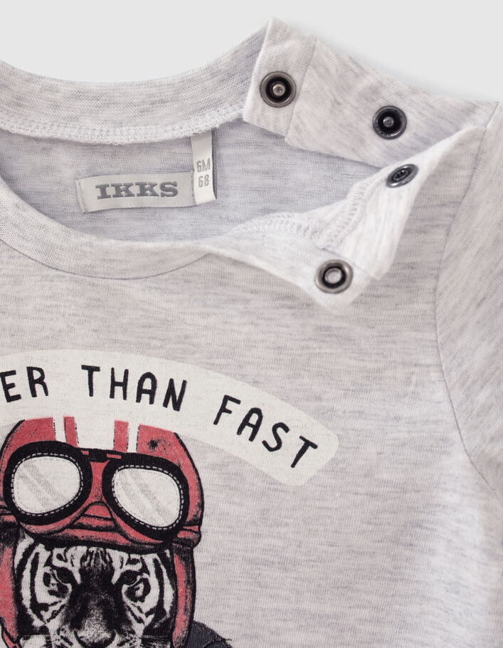 T-shirt gris bio visuel tigre-motard bébé garçon - IKKS