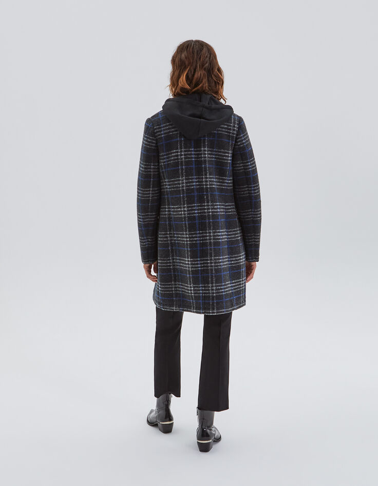 Manteau long à capuche gris à motif carreaux femme-2