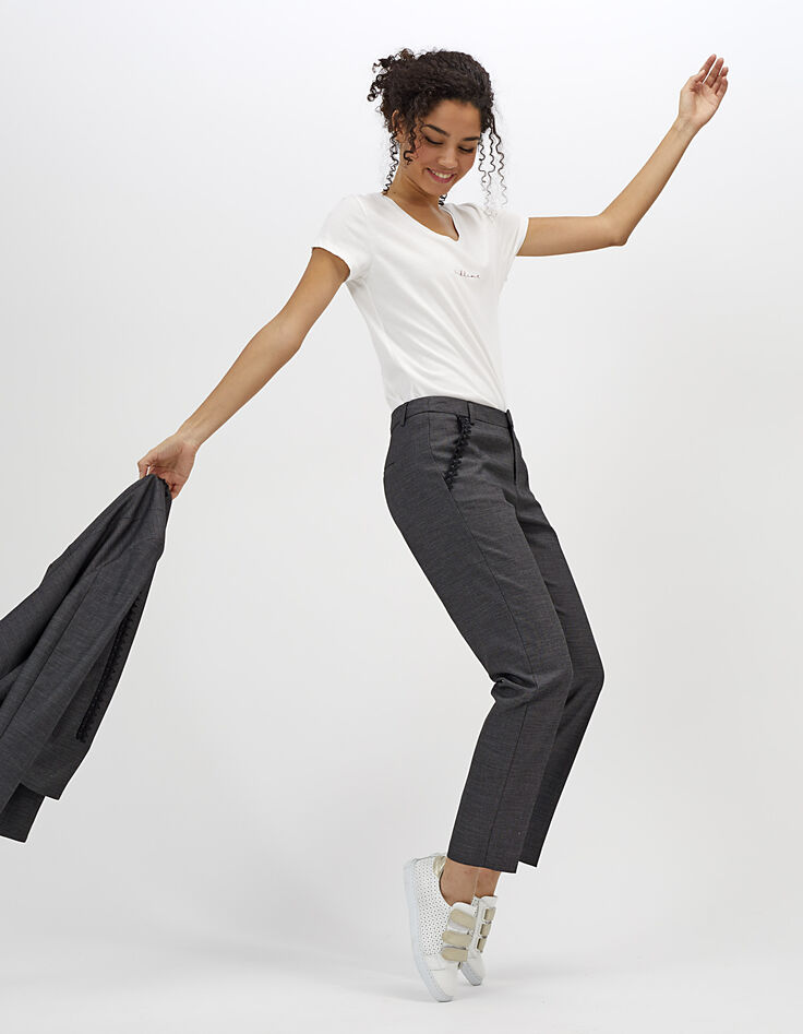 Pantalón de traje negro con encaje-1