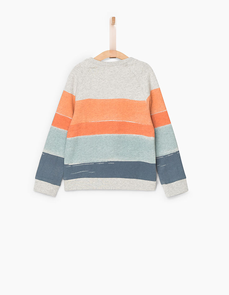 Sweat gris chiné moyen rayé orange garçon -4