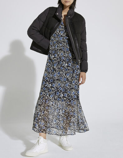 Women’s blue flower print dotted Swiss voile long dress - IKKS