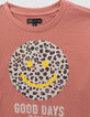 Girls’ terracotta T-shirt with smile on leopard background-2