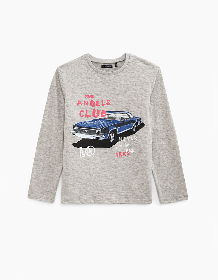 T-shirt grijs gechineerd vintage auto, jongens  - IKKS